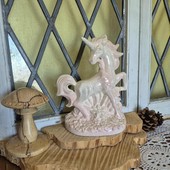 Vintage 80s Large Unicorn Trinket - White & Pink Iridescent Ceramic Figurine - Picture 3 of 12